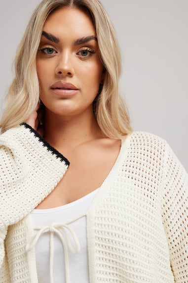 Yours Curve White Crochet Tie Front Cardigan