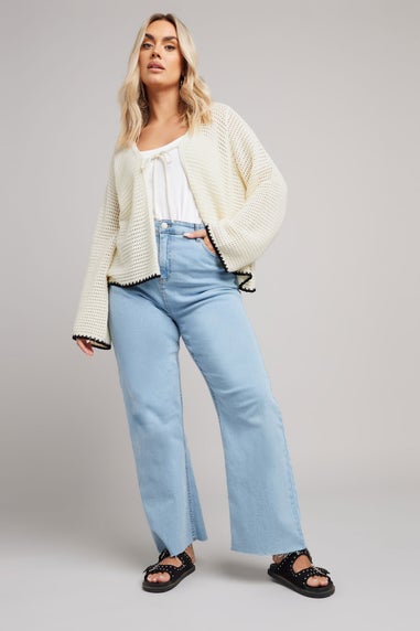 Yours Curve White Crochet Tie Front Cardigan