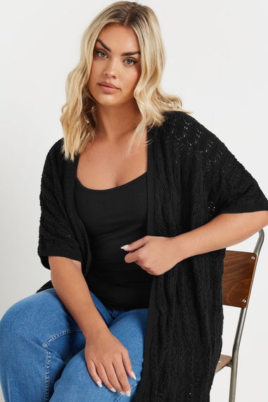 Yours Curve Black Crochet Short Sleeve Cardigan