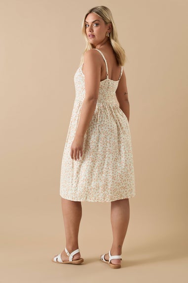 Yours Curve White Ditsy Floral Print Strappy Sundress