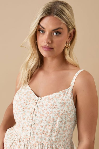 Yours Curve White Ditsy Floral Print Strappy Sundress