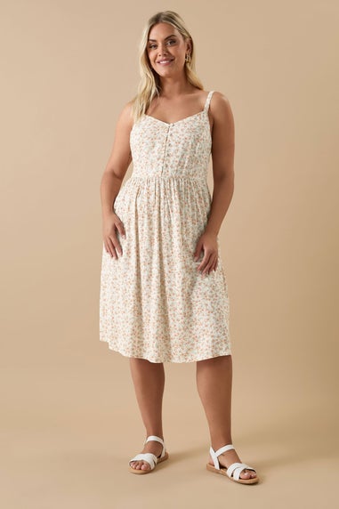 Yours Curve White Ditsy Floral Print Strappy Sundress