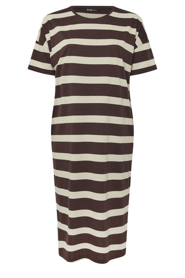 Yours Curve Brown Stripe Oversized Pocket Detail Midi Dress