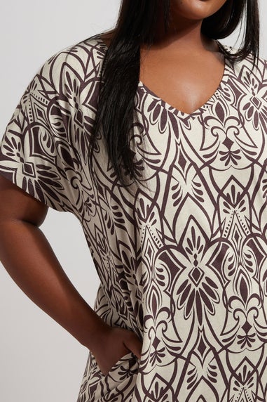 Yours Curve Natural Brown Paisley Print Midi Dress
