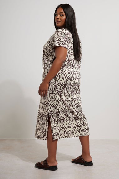 Yours Curve Natural Brown Paisley Print Midi Dress