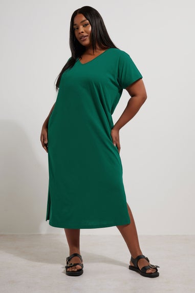 Yours Curve Teal Green Grown On Sleeve Midi Dress