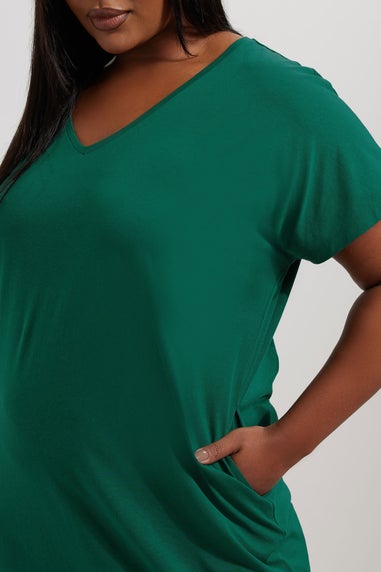 Yours Curve Teal Green Grown On Sleeve Midi Dress
