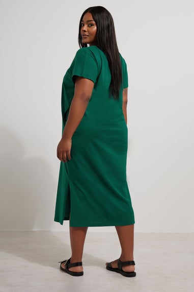 Yours Curve Teal Green Grown On Sleeve Midi Dress