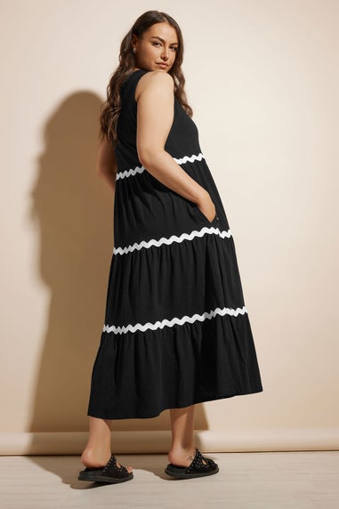Yours Curve Black Contrast Swirl Tiered Maxi Dress