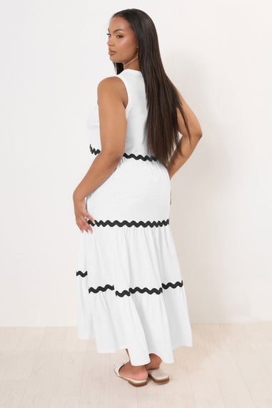 Yours Curve White Contrast Swirl Tiered Maxi Dress