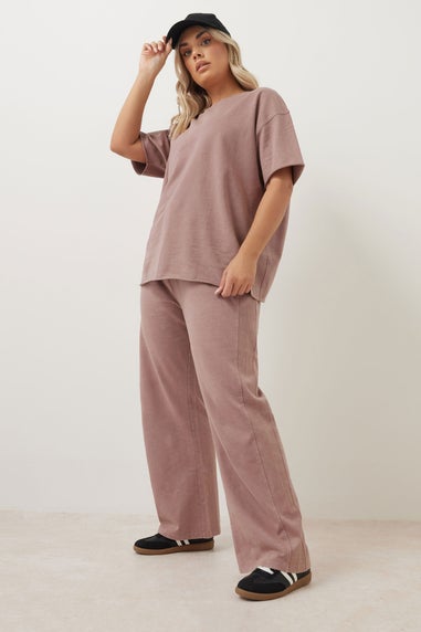 Yours Curve Pink Acid Wash Wide Leg Joggers