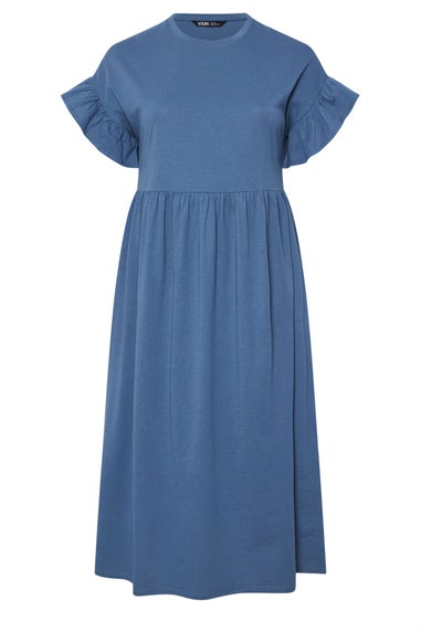 Yours Curve Blue Frill Sleeve Cotton Midaxi Dress
