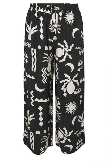 Yours Curve Black Abstract Print Twill Wide Leg Trousers