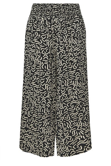 Yours Curve Black Abstract Print Shirred Waist Trousers