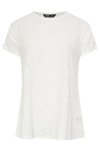 Yours Curve White Broderie Anglaise Textured Swing Top