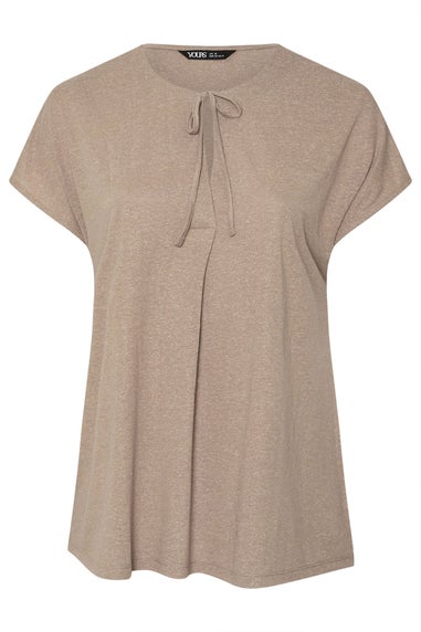 Yours Curve Natural Brown Linen Marl Tie Front Top