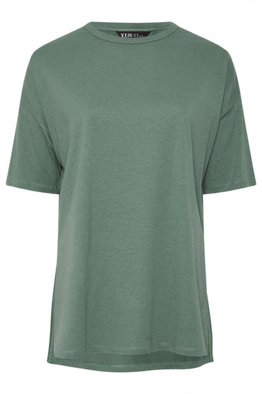 Yours Curve Sage Green Oversized Side Split T-Shirt