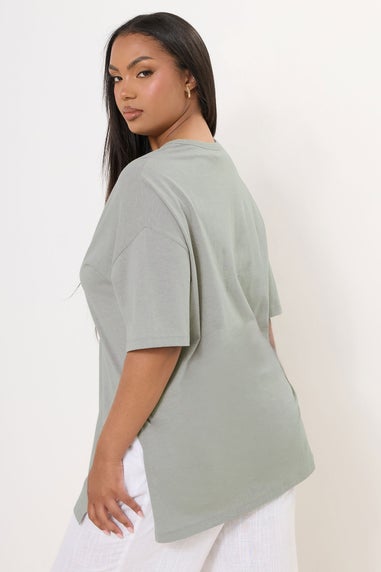 Yours Curve Light Grey Oversized Side Split T-Shirt