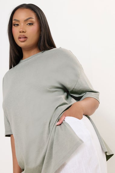Yours Curve Light Grey Oversized Side Split T-Shirt