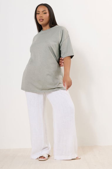 Yours Curve Light Grey Oversized Side Split T-Shirt