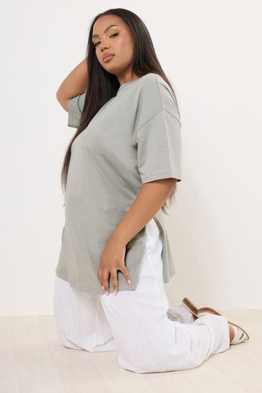 Yours Curve Light Grey Oversized Side Split T-Shirt