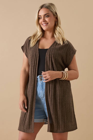 Yours Curve Chocolate Brown Ribbed Jersey Cardigan