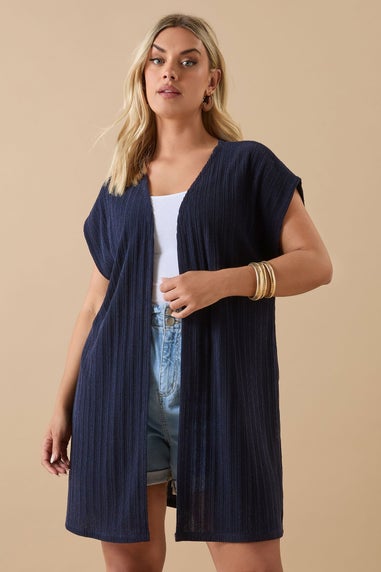 Yours Curve Navy Blue Ribbed Jersey Cardigan