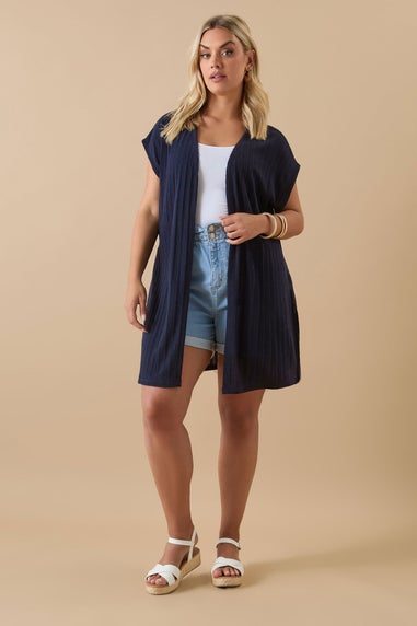 Yours Curve Navy Blue Ribbed Jersey Cardigan