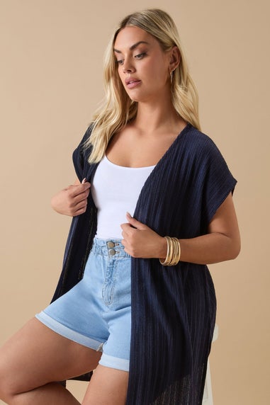 Yours Curve Navy Blue Ribbed Jersey Cardigan