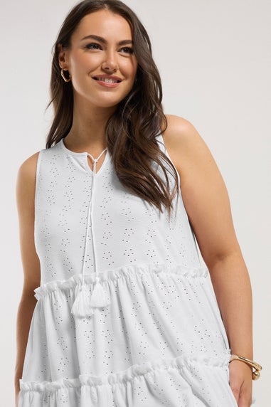 Yours Curve White Broderie Anglaise Tiered Vest Top