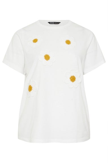 Yours Curve White Applique Daisy T-Shirt