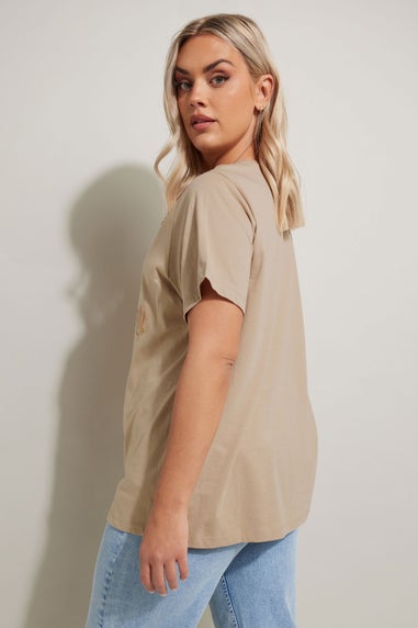 Yours Curve Natural Brown Sequin Embellished Shell T-Shirt
