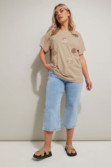Yours Curve Natural Brown Sequin Embellished Shell T-Shirt