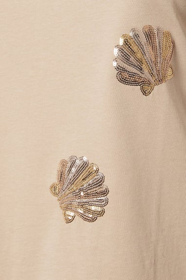 Yours Curve Natural Brown Sequin Embellished Shell T-Shirt