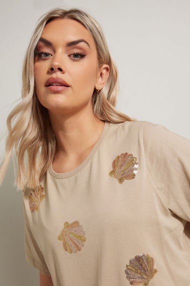 Yours Curve Natural Brown Sequin Embellished Shell T-Shirt