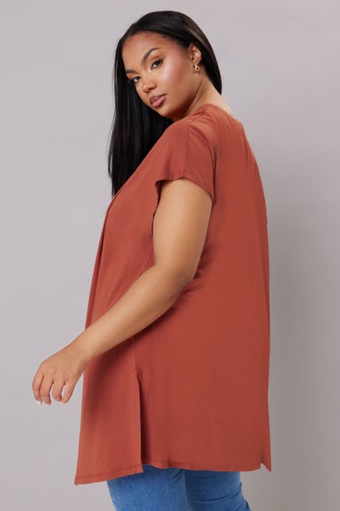 Yours Curve Rust Orange Grown On Sleeve Jersey Cardigan