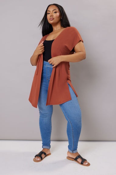 Yours Curve Rust Orange Grown On Sleeve Jersey Cardigan