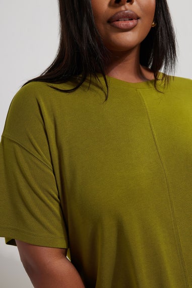 Yours Curve Olive Green Heavyweight Oversized T-Shirt