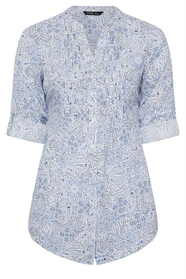 YOURS Curve Light Blue Paisley Print Pintuck Blouse