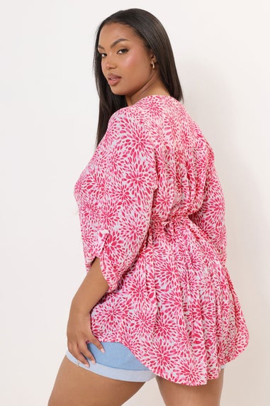 YOURS Curve Pink Floral Print Pintuck Blouse