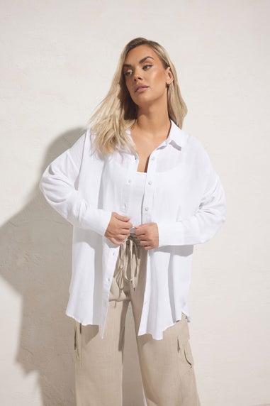 Yours Curve White Long Sleeve Linen Shirt