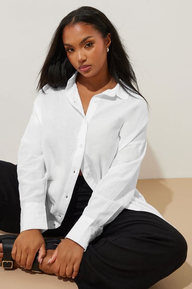 Yours Curve White Long Sleeve Linen Shirt