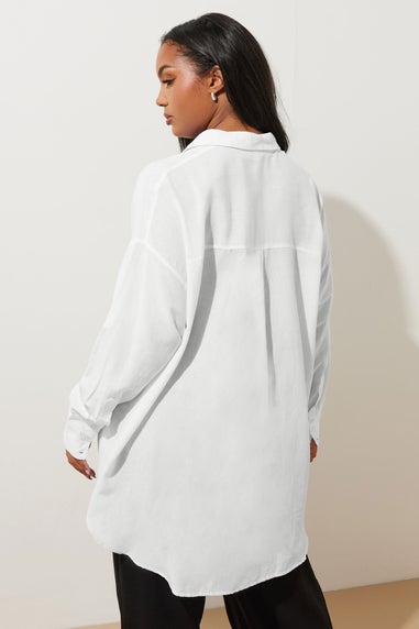 Yours Curve White Long Sleeve Linen Shirt