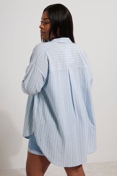 Yours Curve Blue & White Stripe Linen Shirt