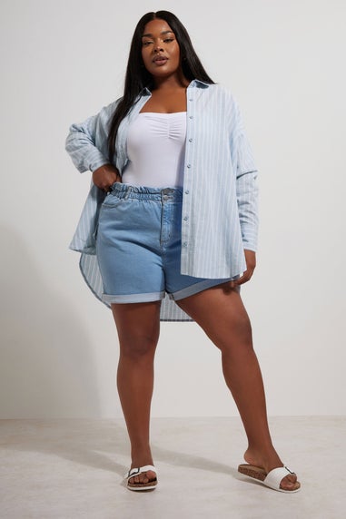 Yours Curve Blue & White Stripe Linen Shirt