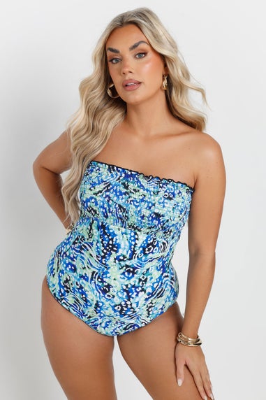 Yours Curve Blue Animal Print Shirred Swimsuit