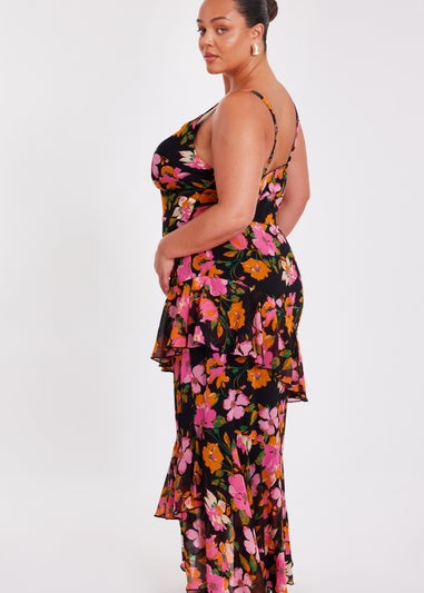 Quiz Black Curve Floral Midaxi Dress