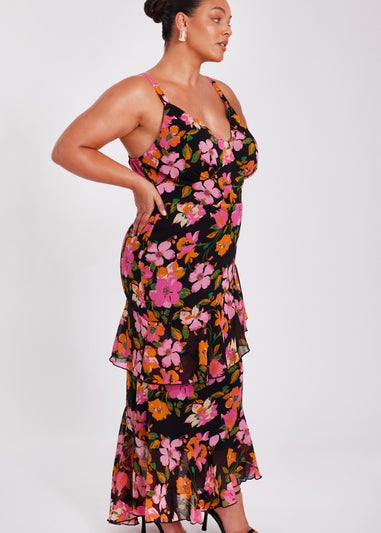 Quiz Black Curve Floral Midaxi Dress