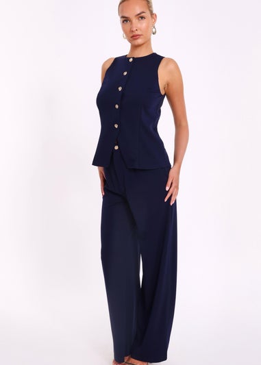 Quiz Navy Button Front Waistcoat
