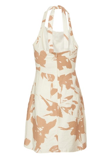Quiz Cream Floral Halter Neck Dress